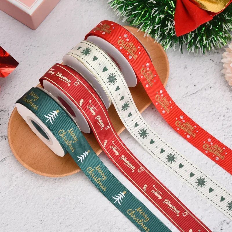 Polyester Grosgrain Ribbon Merry Christmas Gift Wrapping Ribbons Xmas Packaging Supplies Party Decoration Navidad Natal Noel