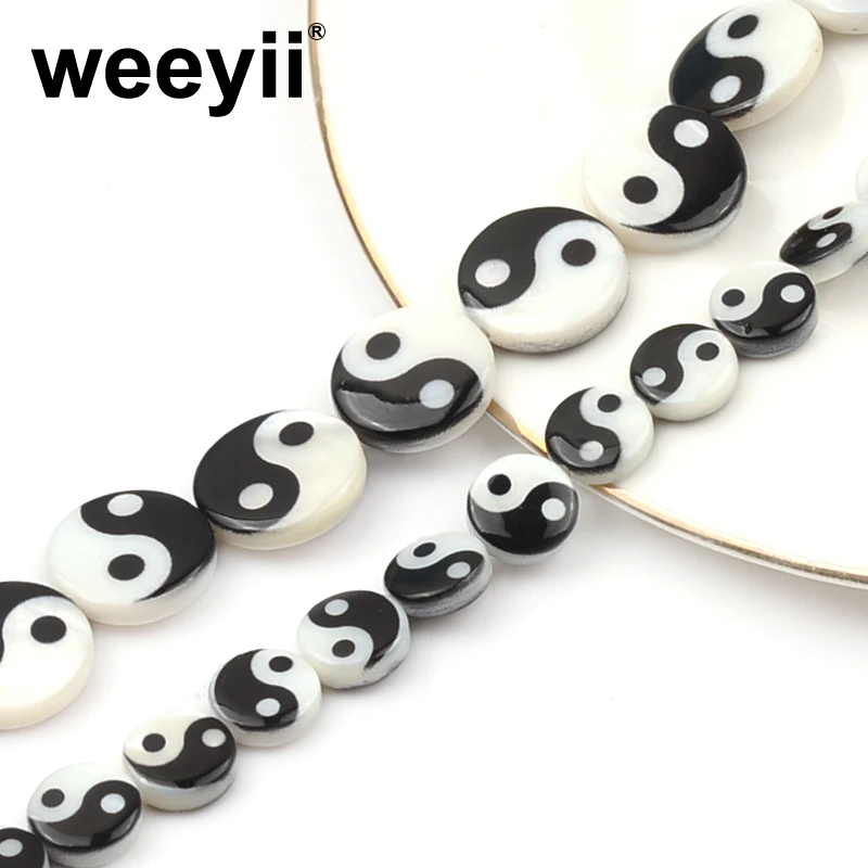 8/12mm Tai Chi Bagua Shell Beads Charm Pendant Black White Round gossip yin yang Beads For Jewelry Making DIY Hairpin Gift