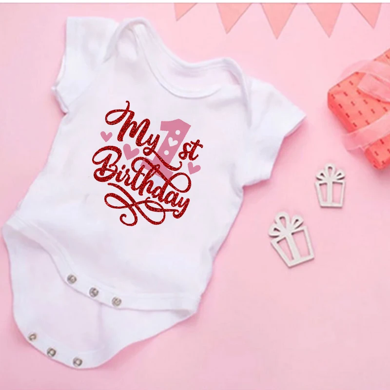 My 1st Birthday Newborn Summer Romper Infant Body Toddler Short Princess Sleeve Jumpsuit Baby Girl Birthday Party Outfit Clothes