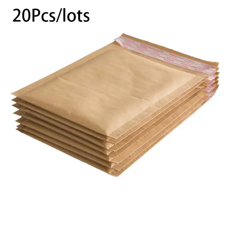 Relcheer 20Pcs Kraft Paper Padded Bubble Pouch Self-adhesive Envelope Foam Shockproof Clothing Mail Express Postal Courier Bag