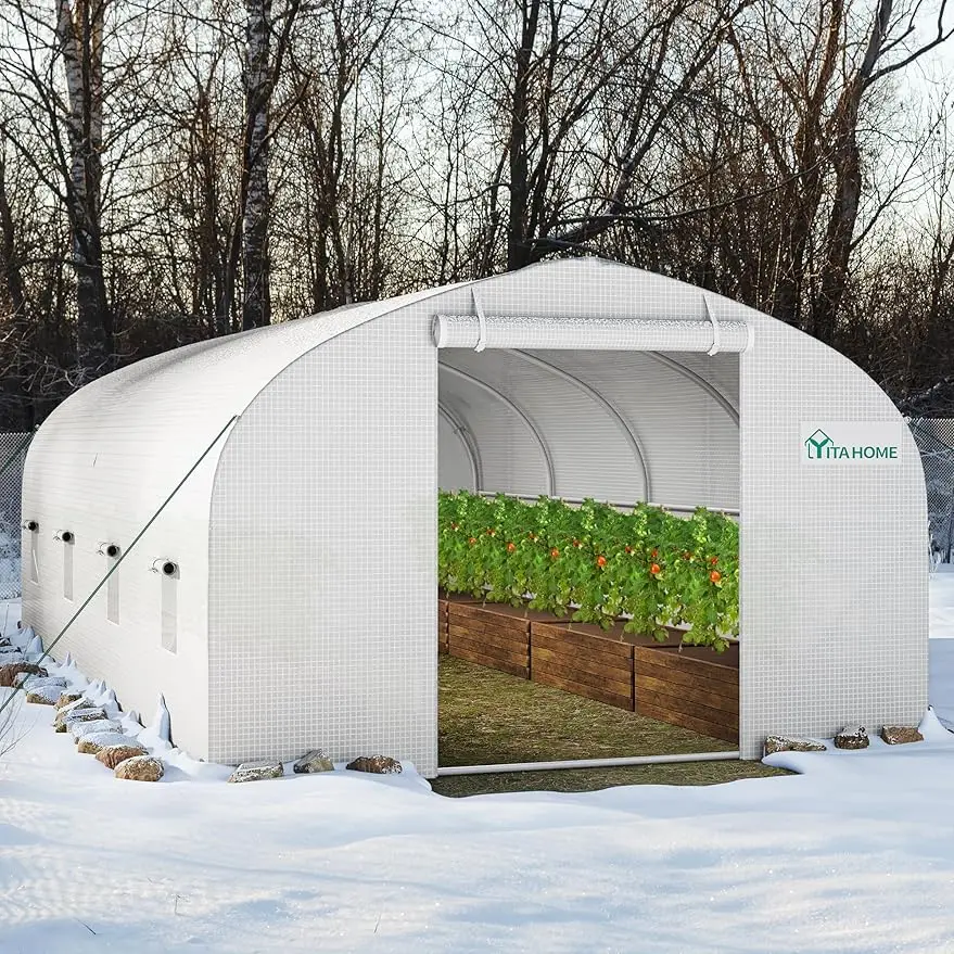 

Greenhouse Large Heavy DutyOutdoor in Tunnel Portable Plant Gardening Upgraded Galvanized Steel Frame Ropes Zipper Doors