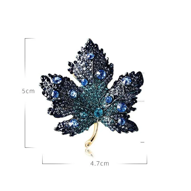 Rhinestone Red Color Maple Brooch Vintage Blue Maple Leaf Rhinestone Crystal Pendant Woman\'s Brooch Pin Corsage Accessories Gift