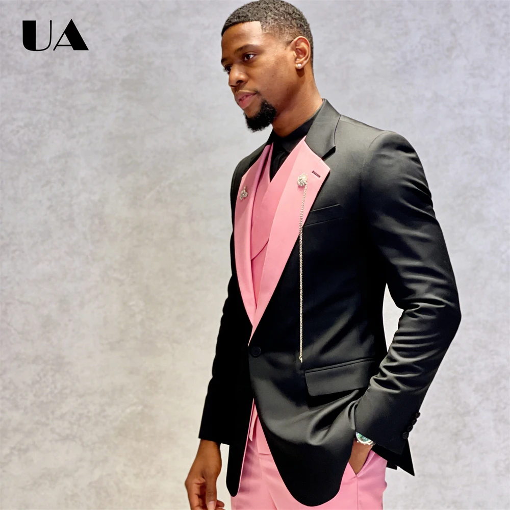 

Slim Fitting 3-Piece Suit Set for Men, Tailored Formal Suit Attire (Jacket Vest Pants) One Button Blzer Pants Tuxedo Set