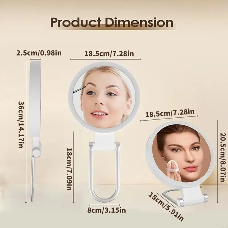 Double Side Rechargeable Cosmetic Mirror with Magnification and Touch Control LED Lighting for Various Makeup Needs