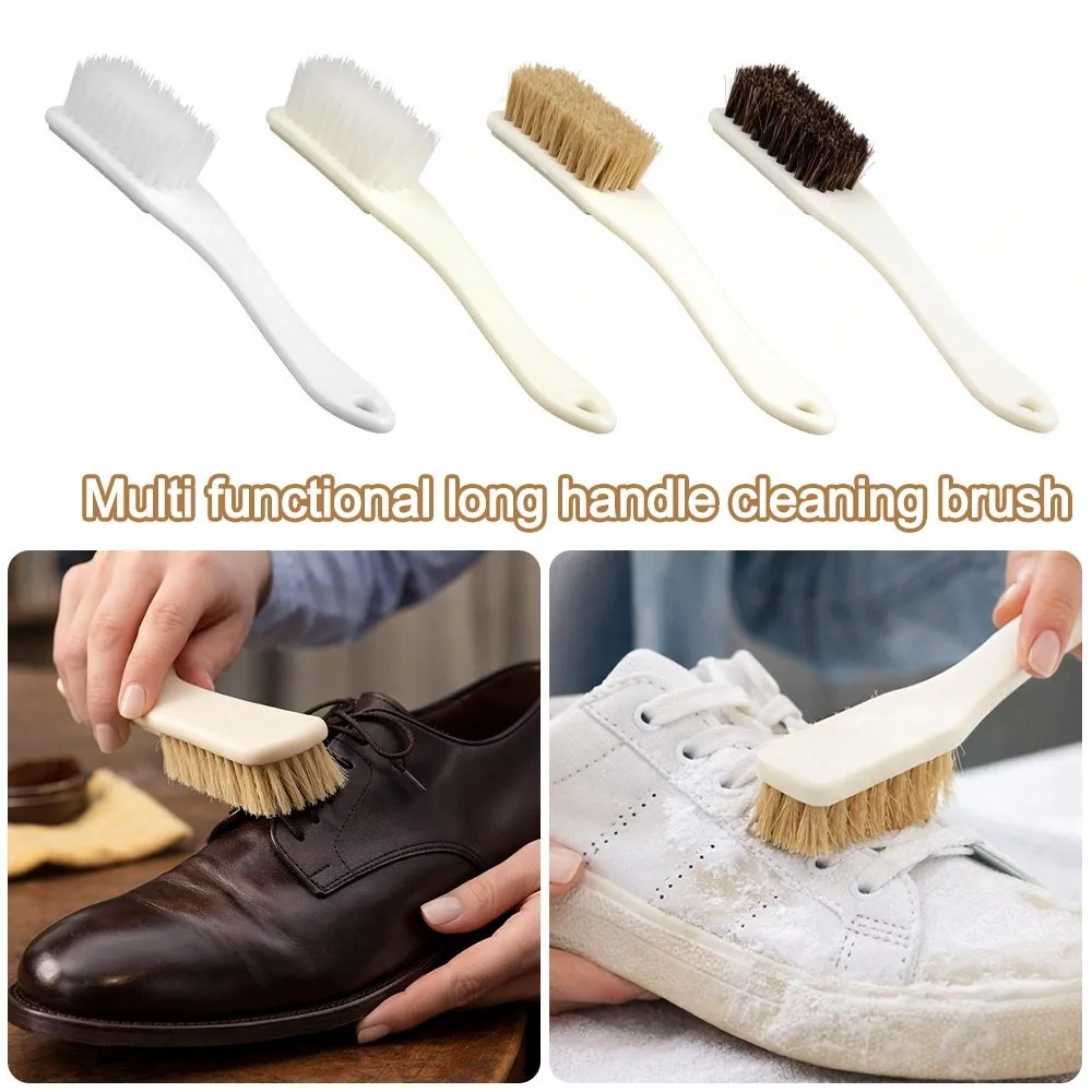 Natural Boar Hair Shoe Brush Interior Cleaning Soft Bristle Car Interior Brush Long Handle Car Cleaning Brush Detailing Tool