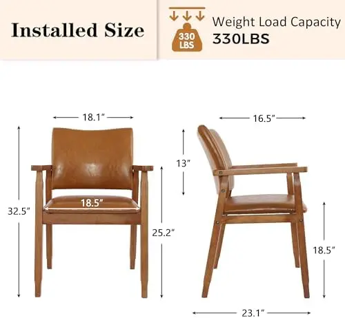 Mid-Century Modern Dining Chairs with Armrest Set of 1, PU Leather Upholstered Dining Room Chairs with Solid Wood