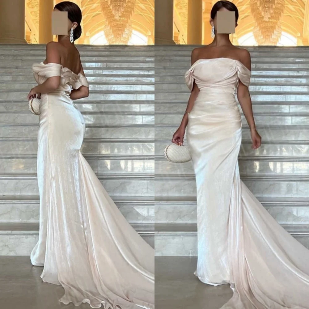 

Блестящие атласные вечерние платья по индивидуальному заказу, модные платья для выпускного вечера без бретелек с открытыми плечами, изысканные платья для особых случаев