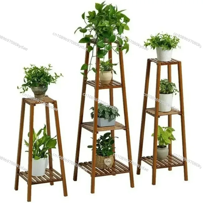 

Tall Bamboo Plant Stand Flower Pot Display Rack Outdoor Plant Shelf Organizer Adjustable Height Plant Shelf