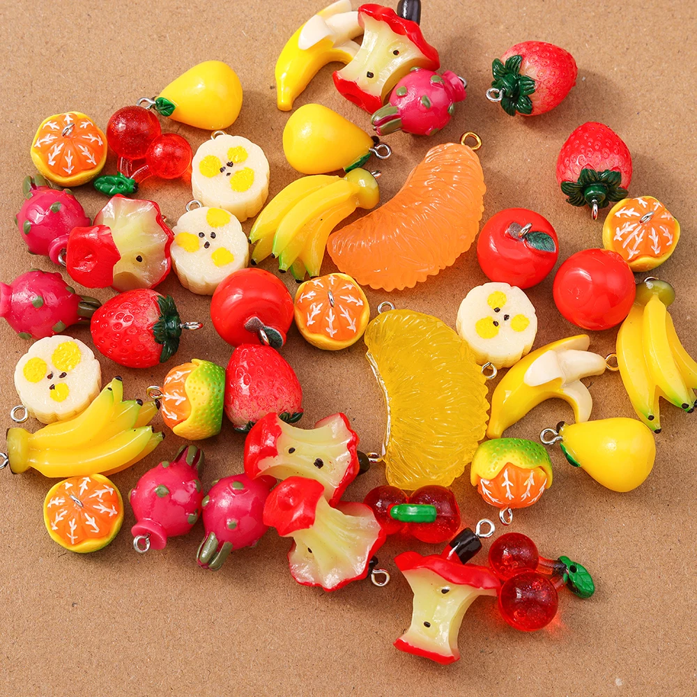 

10pcs Random Mix Resin 3D Fruit Charms Apple Banana Orange Cherry Pendants for Jewelry Making Earrings Necklace DIY Accessories