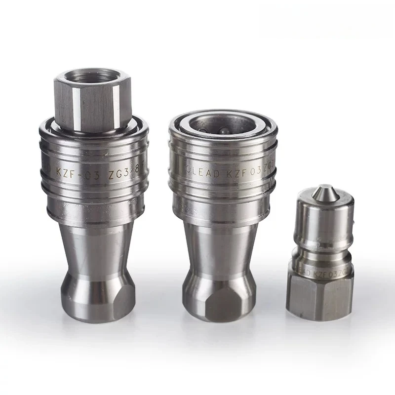KZF Vacuum Hydraulic Quick Coupler, 304SS High Pressure High Temp Water Air Gas Connector, ISO 7241-1B for Sanitation Truck