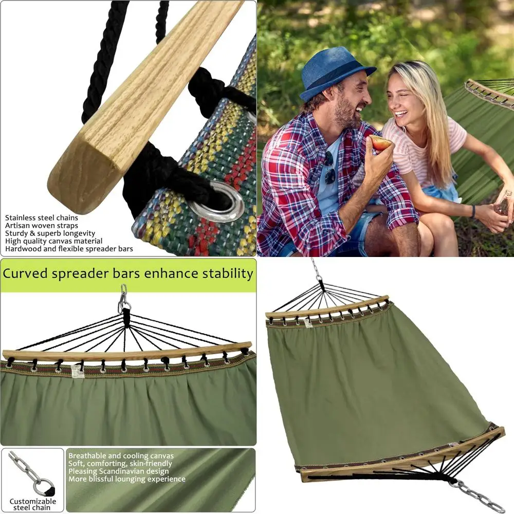 

Портативный гамак из хлопкового холста на 2 человека с деревянной перекладиной, вместимость 600 фунтов, идеально подходит для кемпинга, путешествий и отдыха на природе