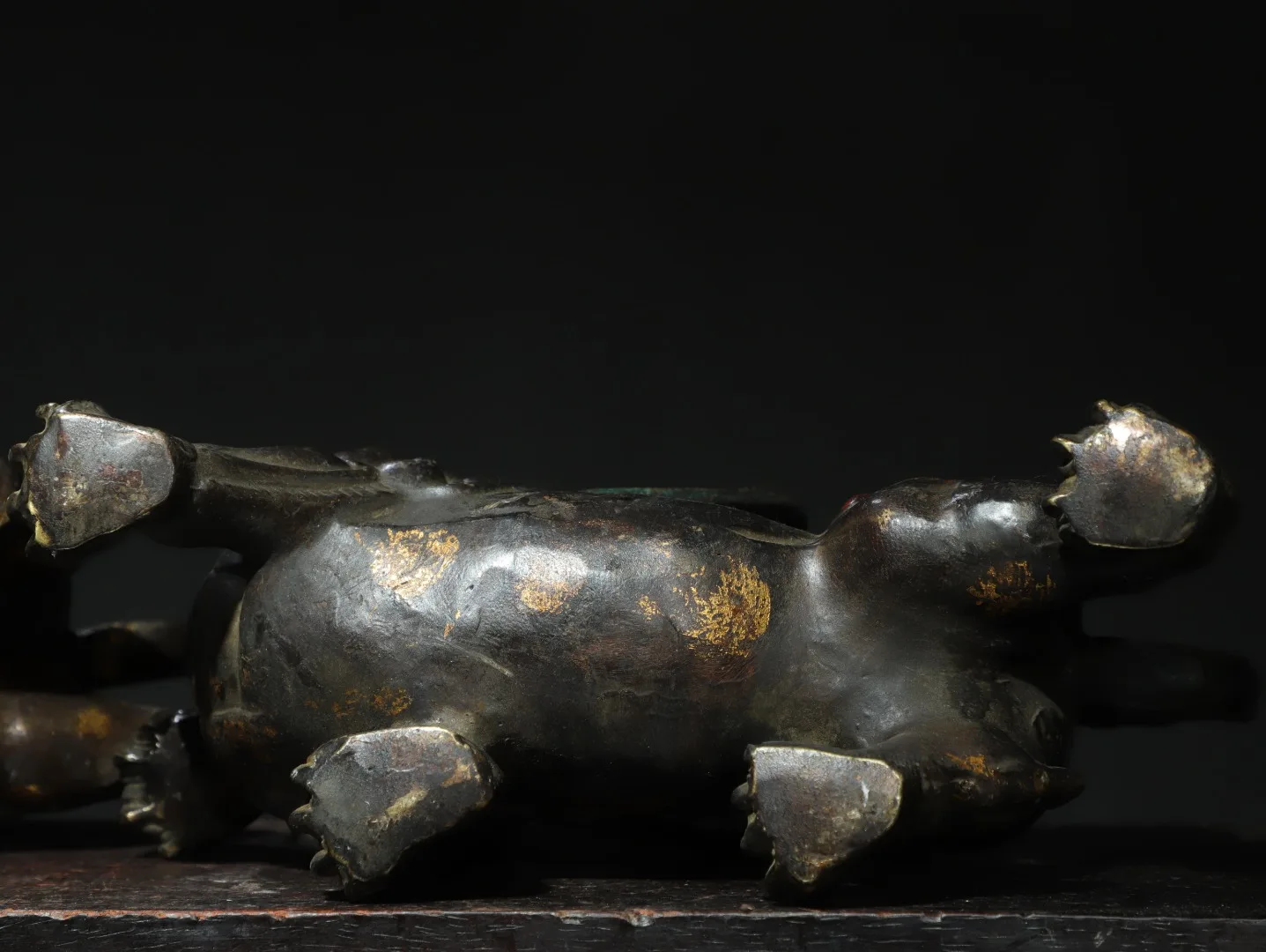 Tibetan Temple Collection Old Bronze Cinnabar Mud gold Unicorn Kirin Statue A Pair Amass wealth Ornaments Town house Exorcism