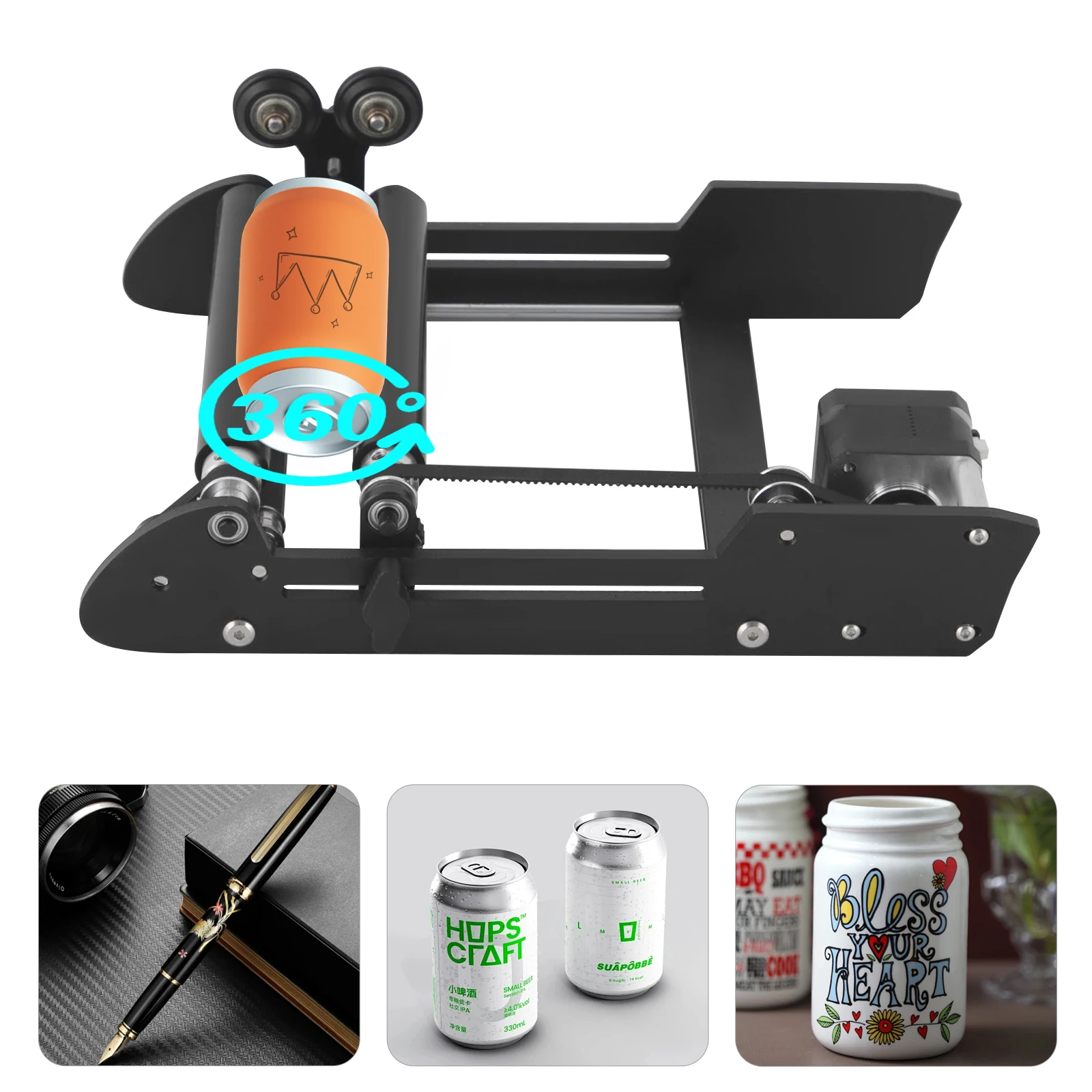 

Поворотный роликовый гравер по оси Y 360° ° Роторный для лазерного гравировального станка, цилиндрические объекты, шаговый двигатель 0,12–7,87 дюйма