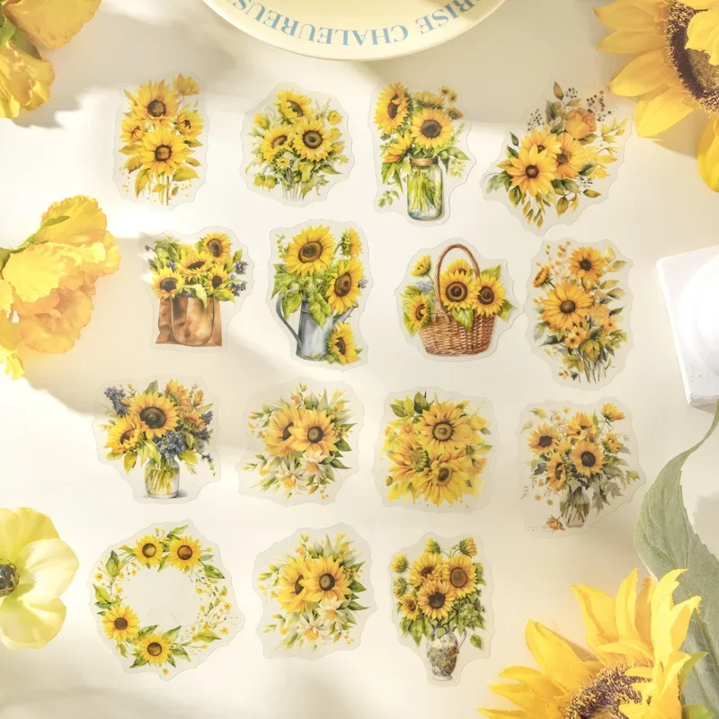 30pcs PET sticker pack Shaped collage Bottle Scene Sunshine Sunflower Scrapbook package Light-by-Light Travel 156*100mm