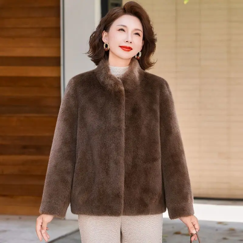 

2025 Autumn/Winter New Women's Fake Fur Jacket Commuter Warm Stand Up Collar Jacket