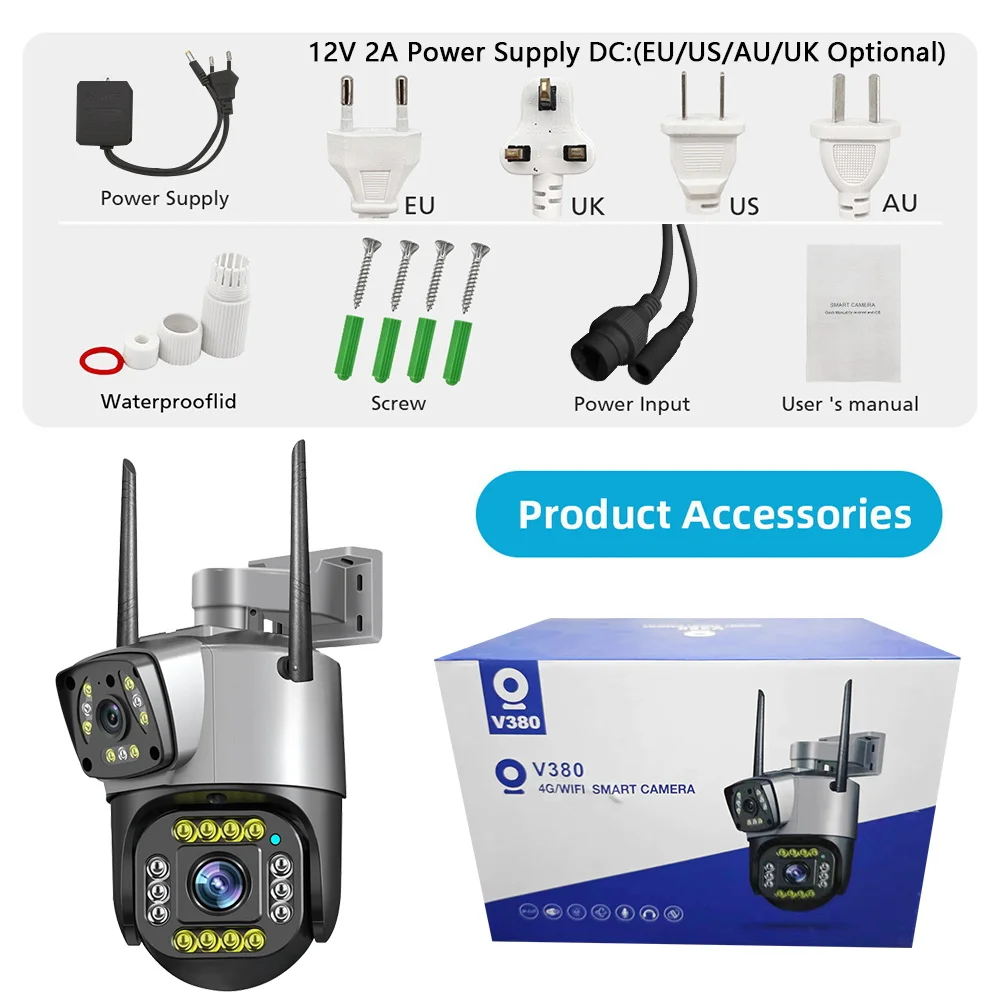 4MP 4G SIM card dual lens PTZ camera dual screen AI human tracking WIFI security closed-circuit television monitoring IP camera