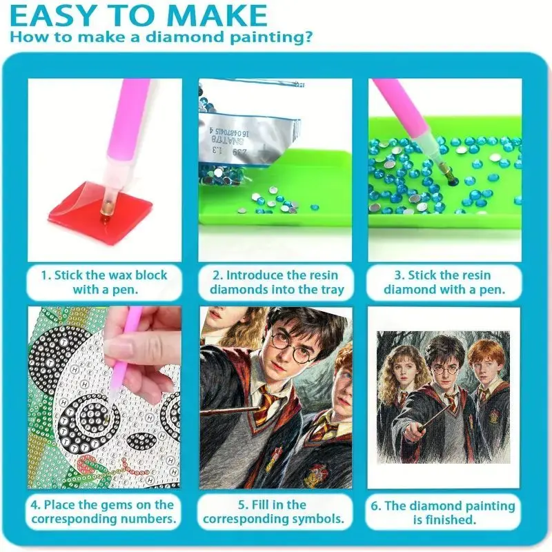 1 قطعة هاري بوتر هيرميون رون 5D DIY الماس طقم الطلاء ، الحفر الكامل معالج الفيلم السحري الفن ، تألق حجر الراين التطريز Ho