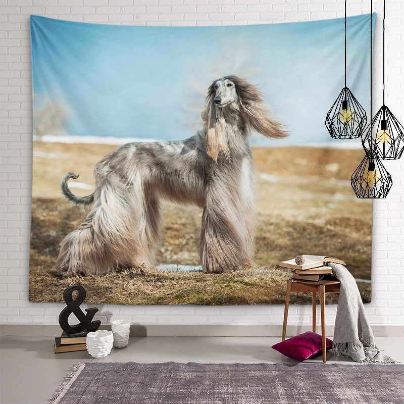 Afghan Hound Cat Tapestry Cute Animal Wall Art Decoration  Kids Room  Living  Bedroom Dorm  Home 