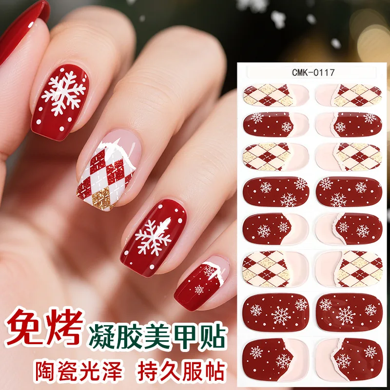 

Cross-border European and American Christmas gel nail sticker waterproof cartoon cute no-bake nail sticker no uv gel nail