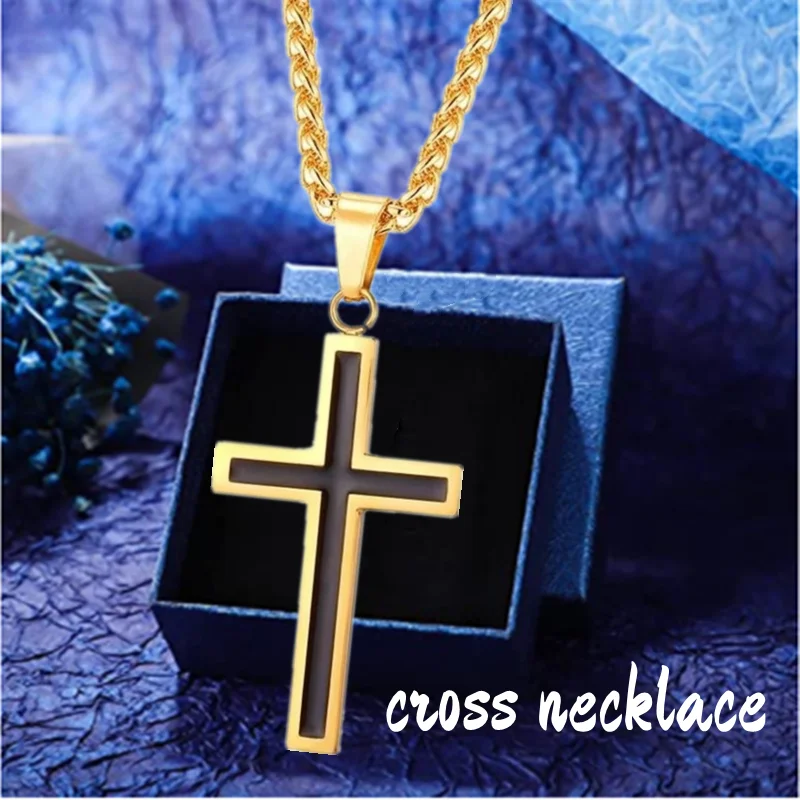 Fashion Men Gold Plated Cross Necklace Luxury Jewelry Religious Jesus Cross Pendant Necklaces for Men Birthday Anniversary Gift