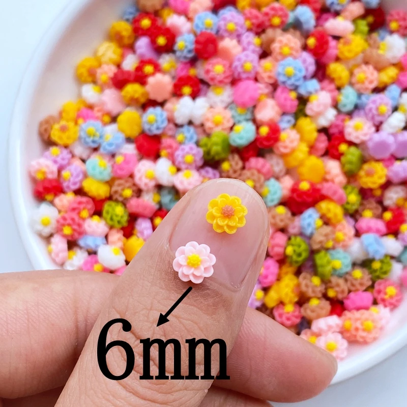 100Pcs Resin 3D Colorful Mini Flower Gems Flatback Figurines Scrapbook Wedding Applique Nail Art Decor Crafts