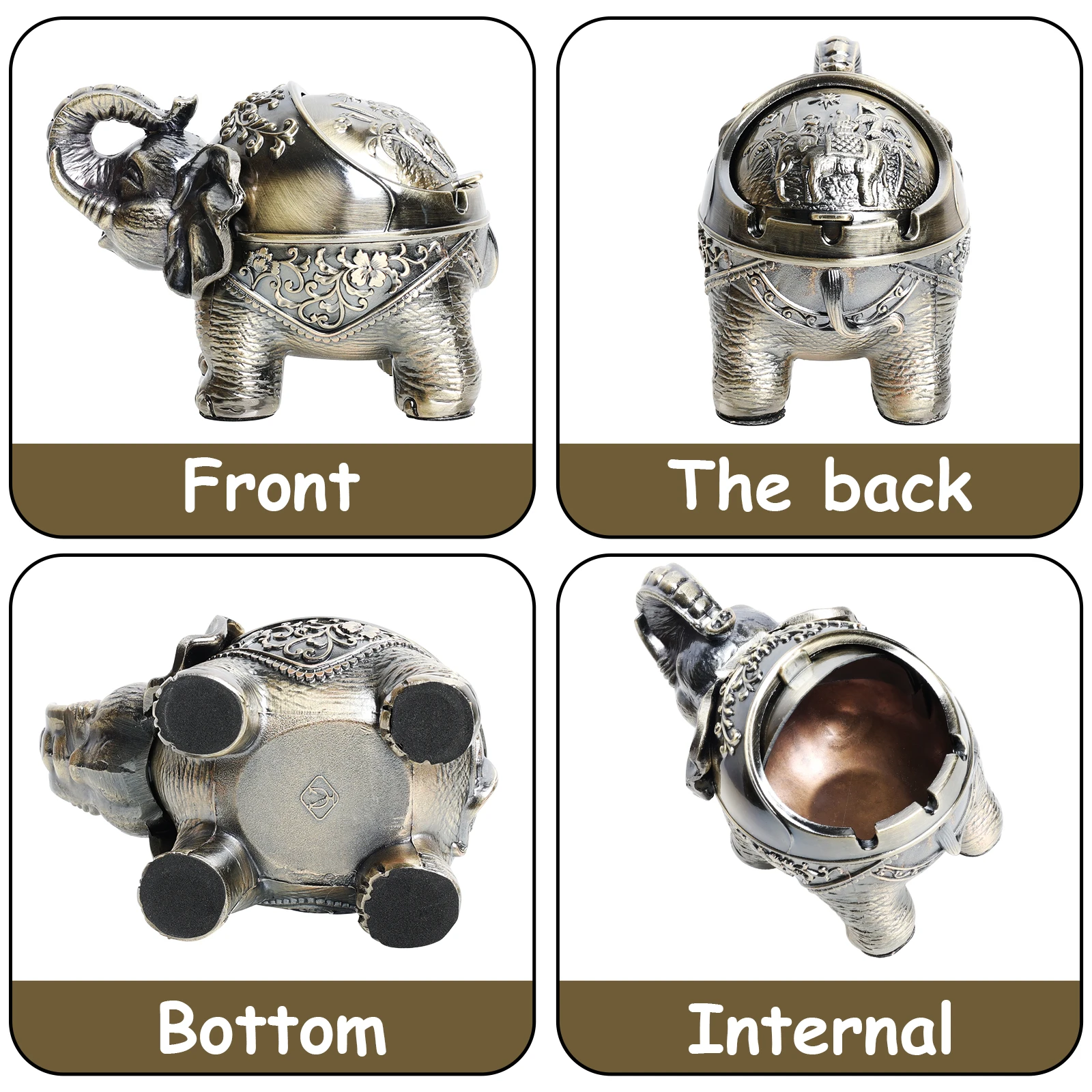 Creative 3D Elephant Ashtray Home Living Room Dining Room Office Desktop Ashtray Storage Retro Windproof Cover Ashtray