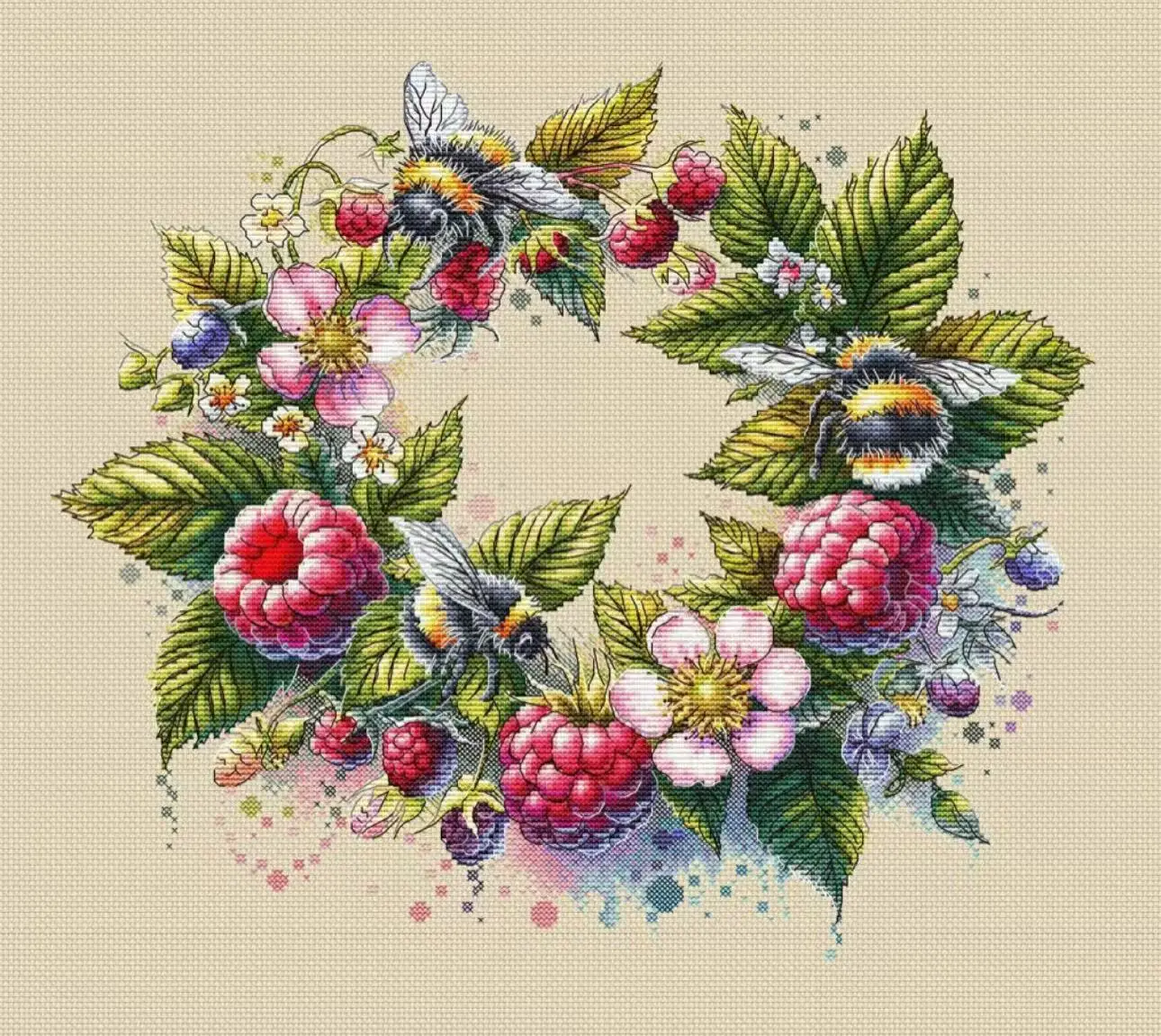 

Bee and Raspberry Wreath 46-41 cross stitch Kit 14CT Embroidery Full Embroidery Cotton Cross Stitch Set Thread 14CT