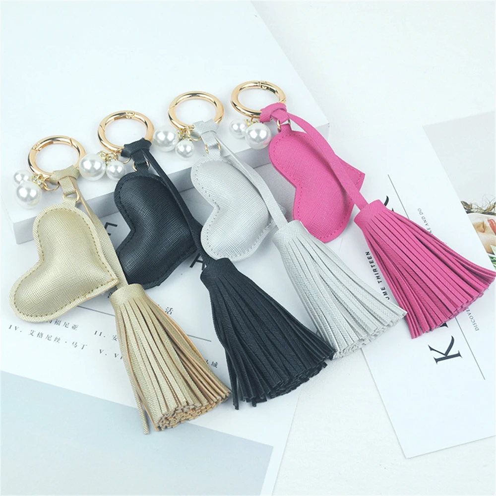 

Pu Peach Heart Pearl Tassel Bag Charm Keychain Creative Fashion Leather Bag Pendant Backpack Hanging Decoration Girl Gift