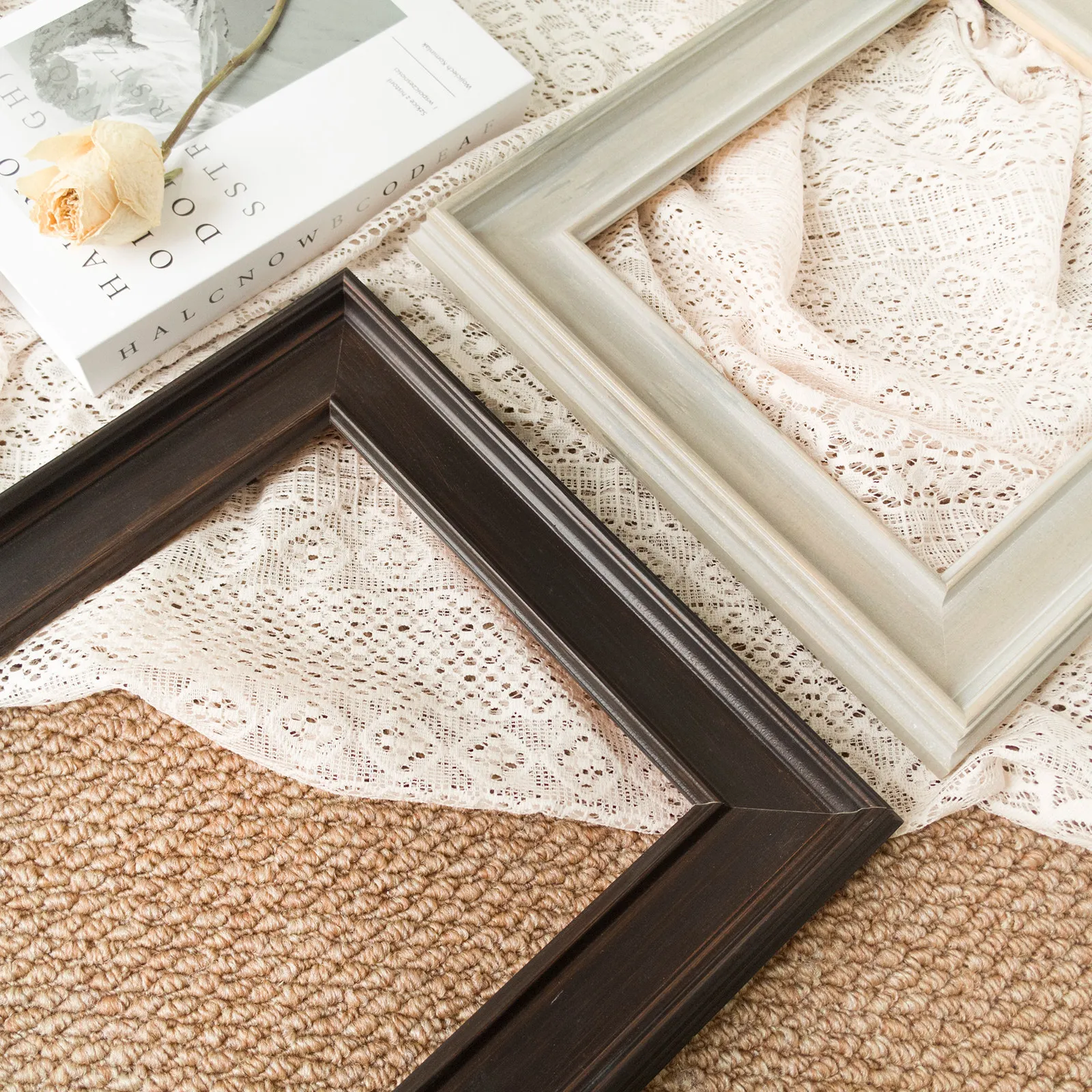 5cm Wabi-Sabi Dark Brown Wide Angled Bevel Solid Wood Art Frame for Muted Tone Abstract Art And Neutral Home Decor