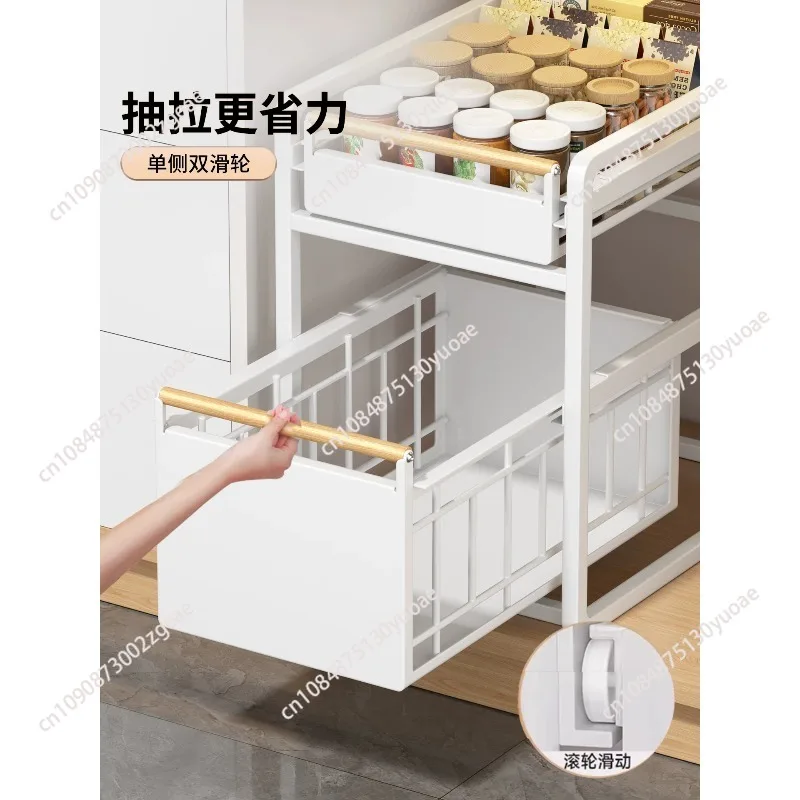 Under Sink Organizer - Pull-out Tiered Shelf for Kitchen Cabinet | Adjustable Storage Rack with Drawers, Spice & Dish Organizer
