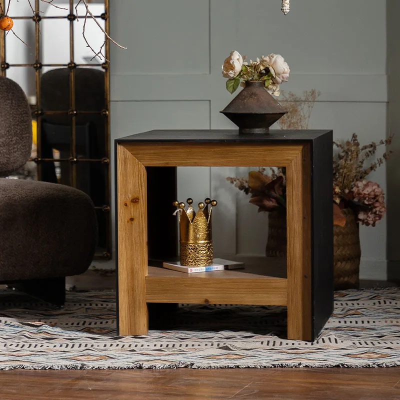 Solid wood retro bedside table, next to the sofa, drawer cabinet, dual-purpose side table