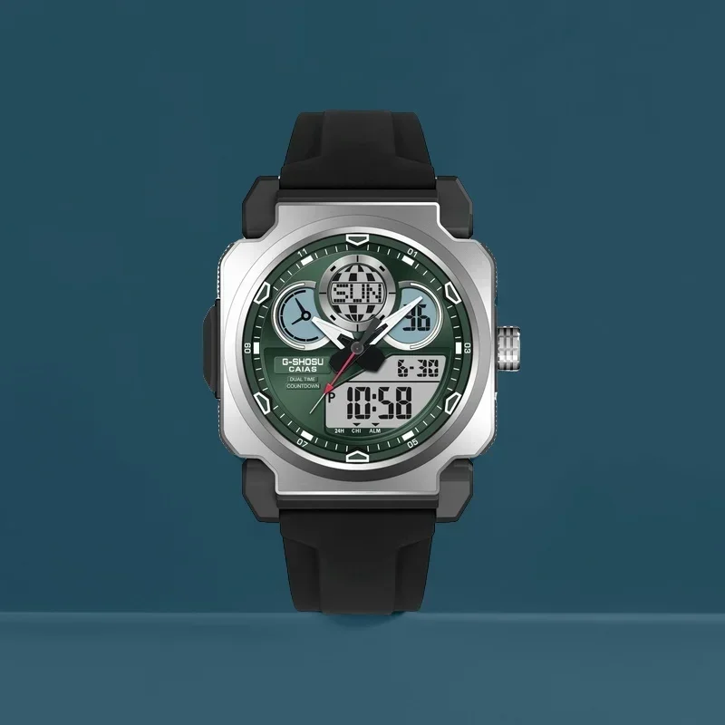 Sports Digital Electronic Unisex Watch World Time Full Function LED Auto Hand Lifting Light Dual Display Oak Series