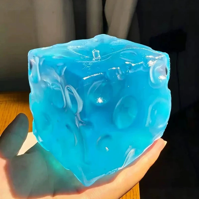 Giant Jelly Cheese Cube Squishy Toy Transparent Moldable Squeeze Fidget Toy No-Rebound Sensory Reduce Stress Desk Toy 1PCS