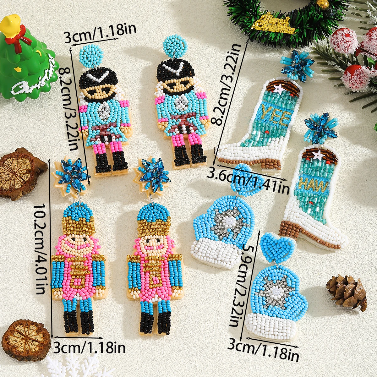 Vedawas عيد الميلاد مطرز قفازات كسارة البندق الجندي قلادة أقراط للنساء اليدوية الأرز الخرز مجوهرات هدية عيد #5