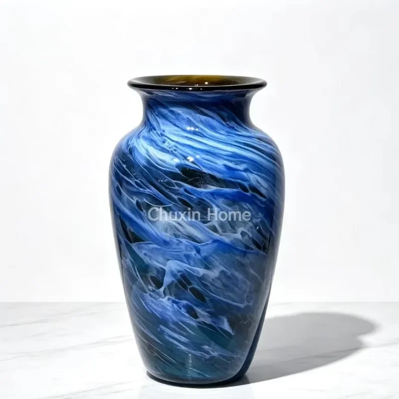 Light Luxury Peacock Blue Glazed Ceramic Vase Modern Home Decor Art Ornament for Living Room Hotel Decoration Advanced Style