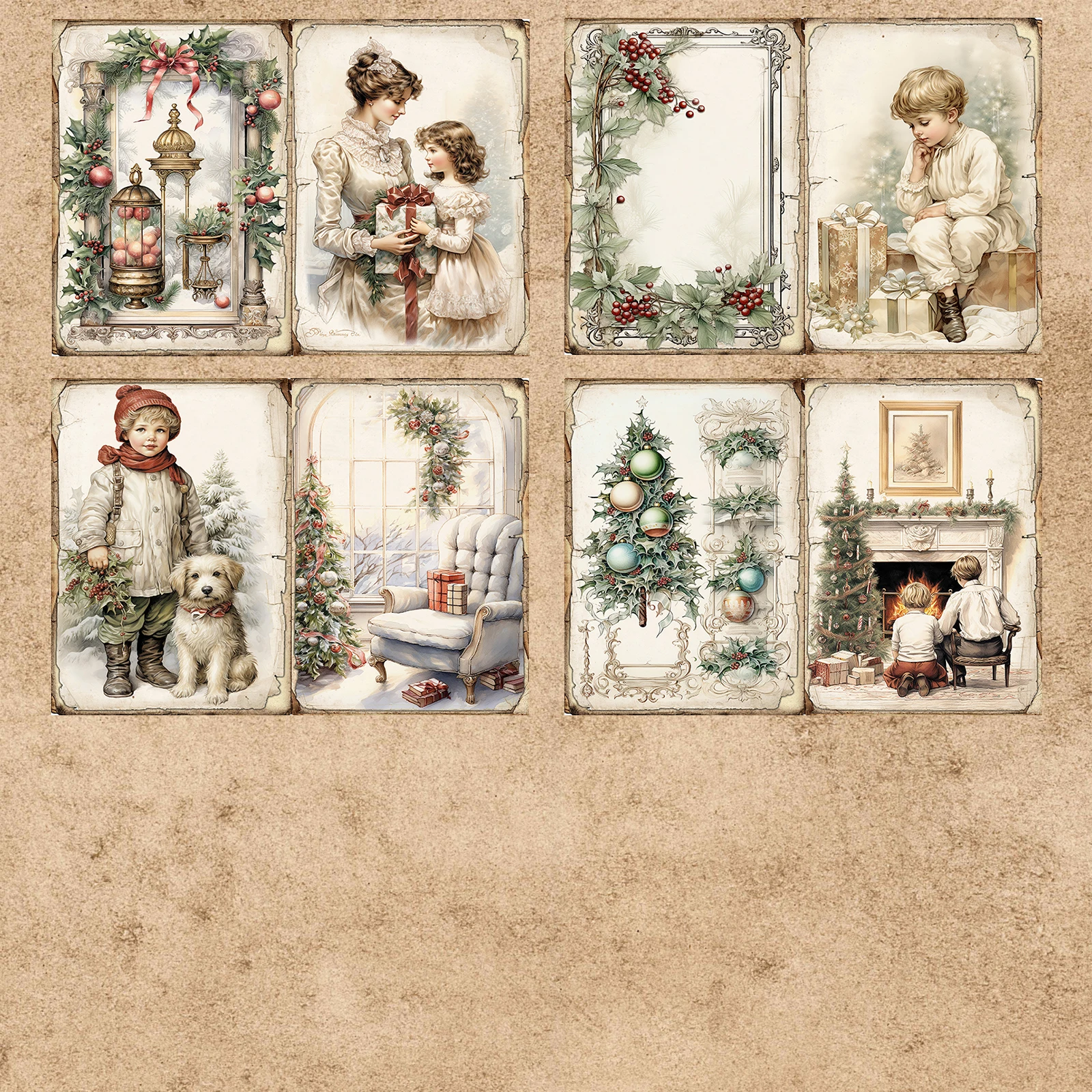 8 Sheets A5 Size Christmas Family Mother Boy Girl Fireplace Gift Christmas Tree Vintage Grunge Journal Planning Scrapbooking