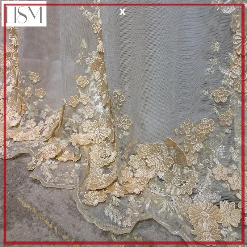 European Embroider Luxury White Tulle Sheer Curtains For Living Room Dining Bedroom Heavy Mbroidery Flowers Lace Cortinas Window