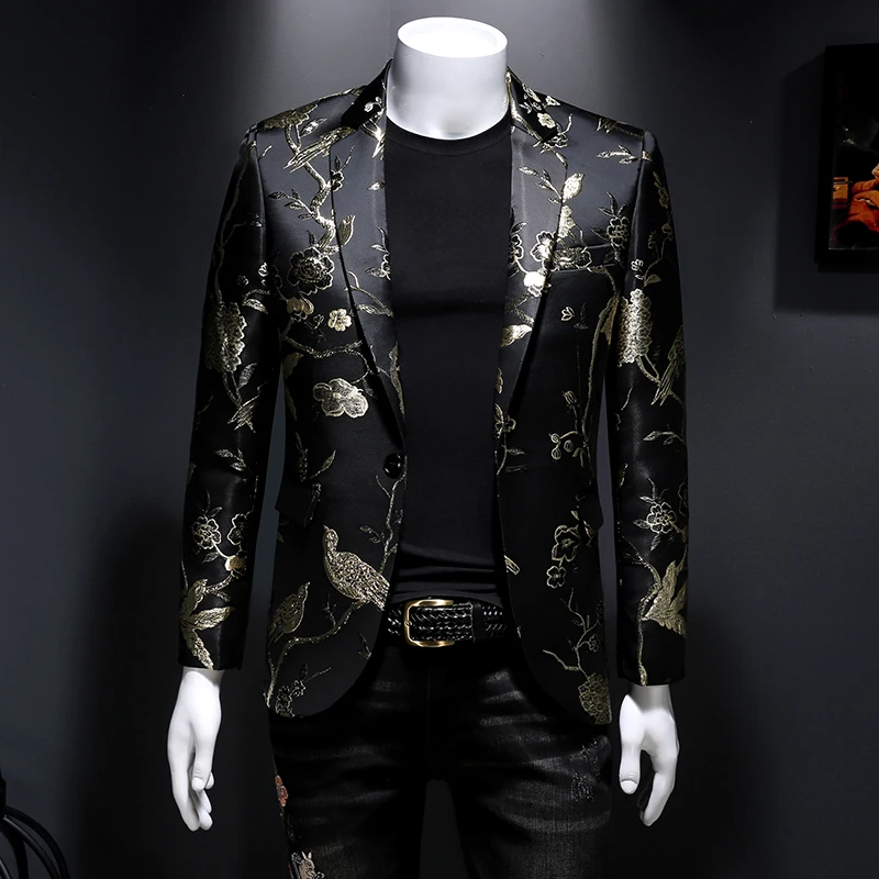 Neue Vintage Luxus Jacquard Blazer Männer 2022 Neue Blume Slim Fit Blazer Jacke Hommes Hochzeit Club Party Kleid Sänger Kostüme