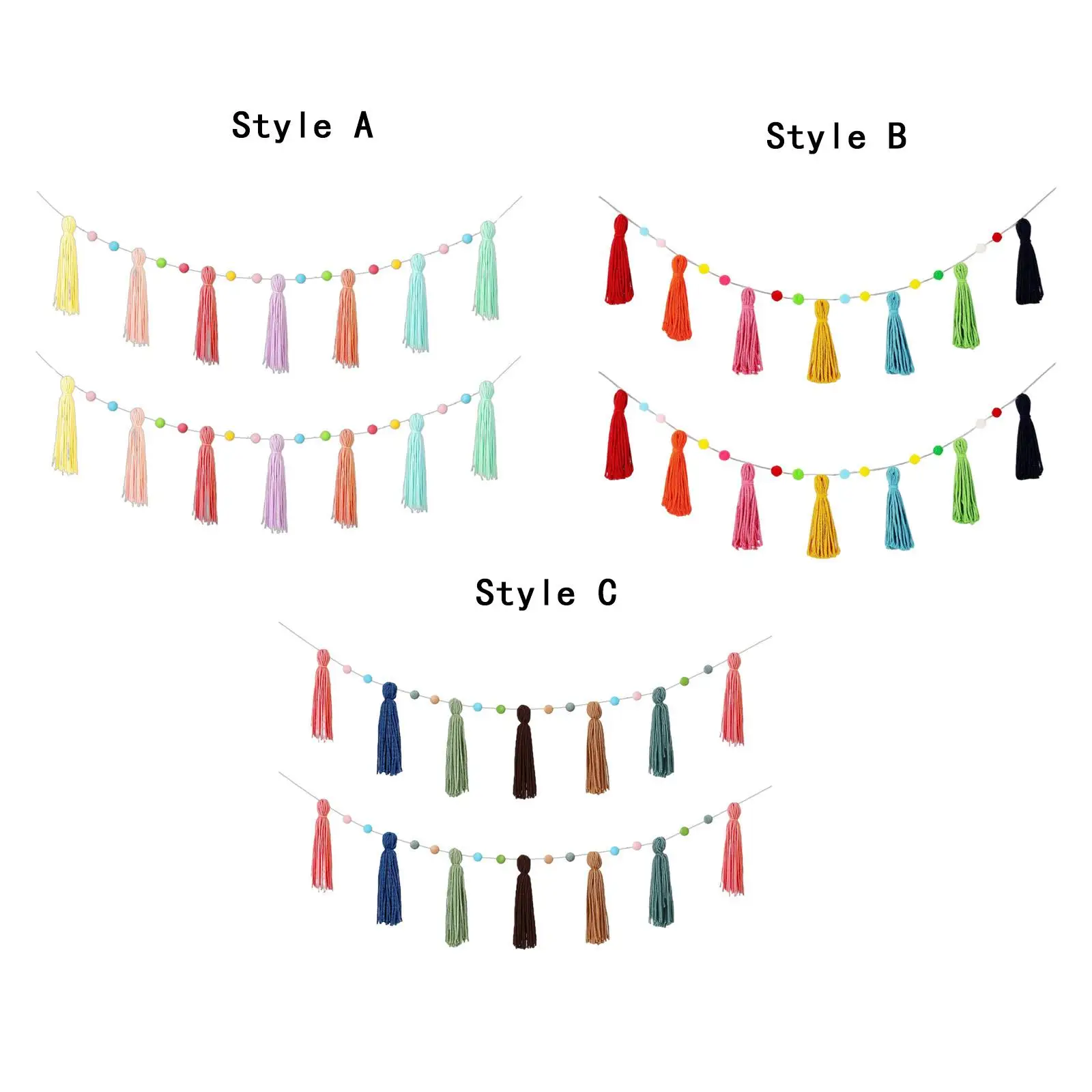 

Boho Tassel Garland 80cm Handmade Pastel Banner with Colorful Pom Pom Ball for Nursery Birthday Graduation Wedding Holiday Decor