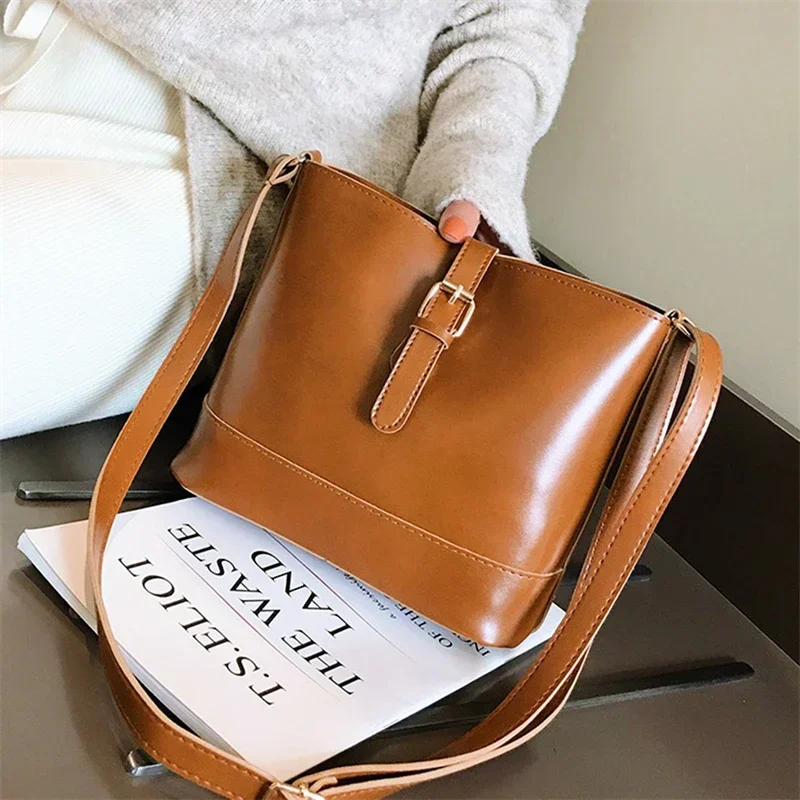 Vintage All-Match Women Shoulder Bag Solid Handbag Crossbody Bag Women\'s Minimalist PU Leather Bag for Work Bolsas Femininas