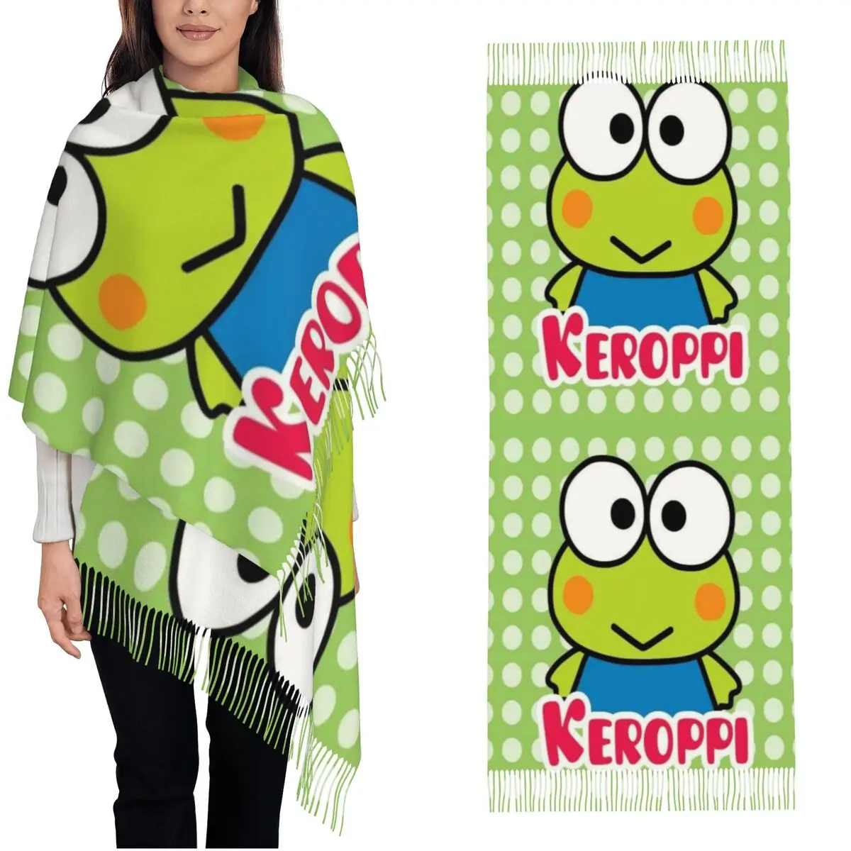 

Женский шарф с кисточкой Kero Kero Keroppis, длинная зимняя теплая шаль, повседневная одежда, кашемировый шарф