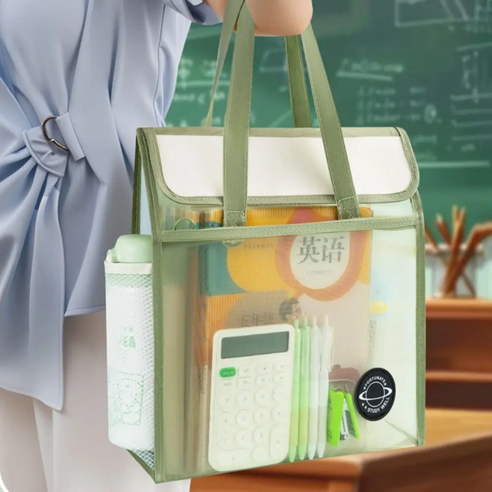 Thickened Material Mesh Hand Book Bag Large Capacity Mesh Design Primary Tutoring Bags Portable Handle Double Layer