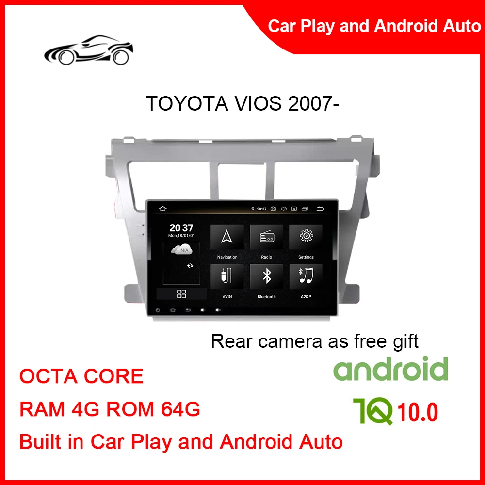 

ANDROID GPS CAR Big Screen For TOYOTA VIOS 2007- RAM 4G ROM 64G Android Car Radio 9 Inch Double Din Car Stereo Apple CarPlay