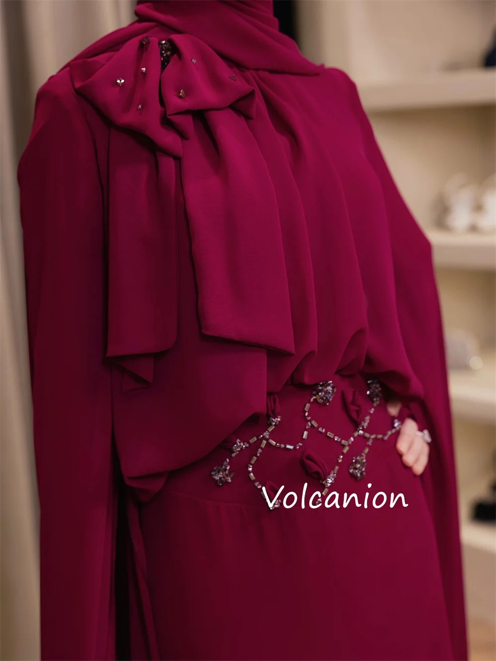 Customized Classic Jersey Pleat Sequined Mermaid O-Neck Long Prom Dresses Bespoke Occasion Celebrity Simple