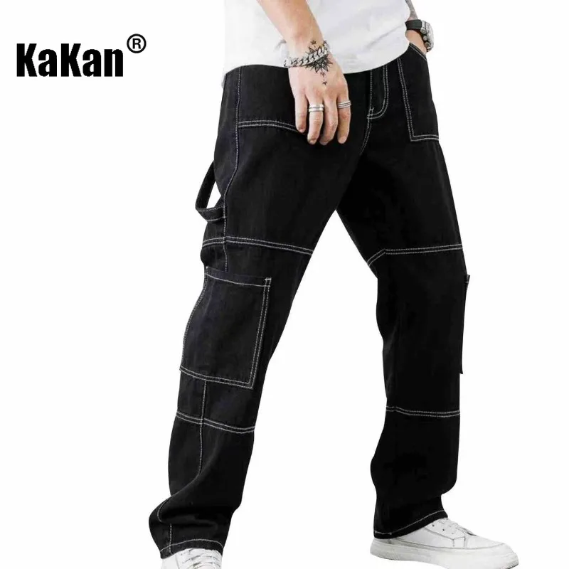 Kakan - New Men's Black Straight Leg Pocket Jeans, Y2k Clothing Workwear Long Jeans Jeans Man Brand