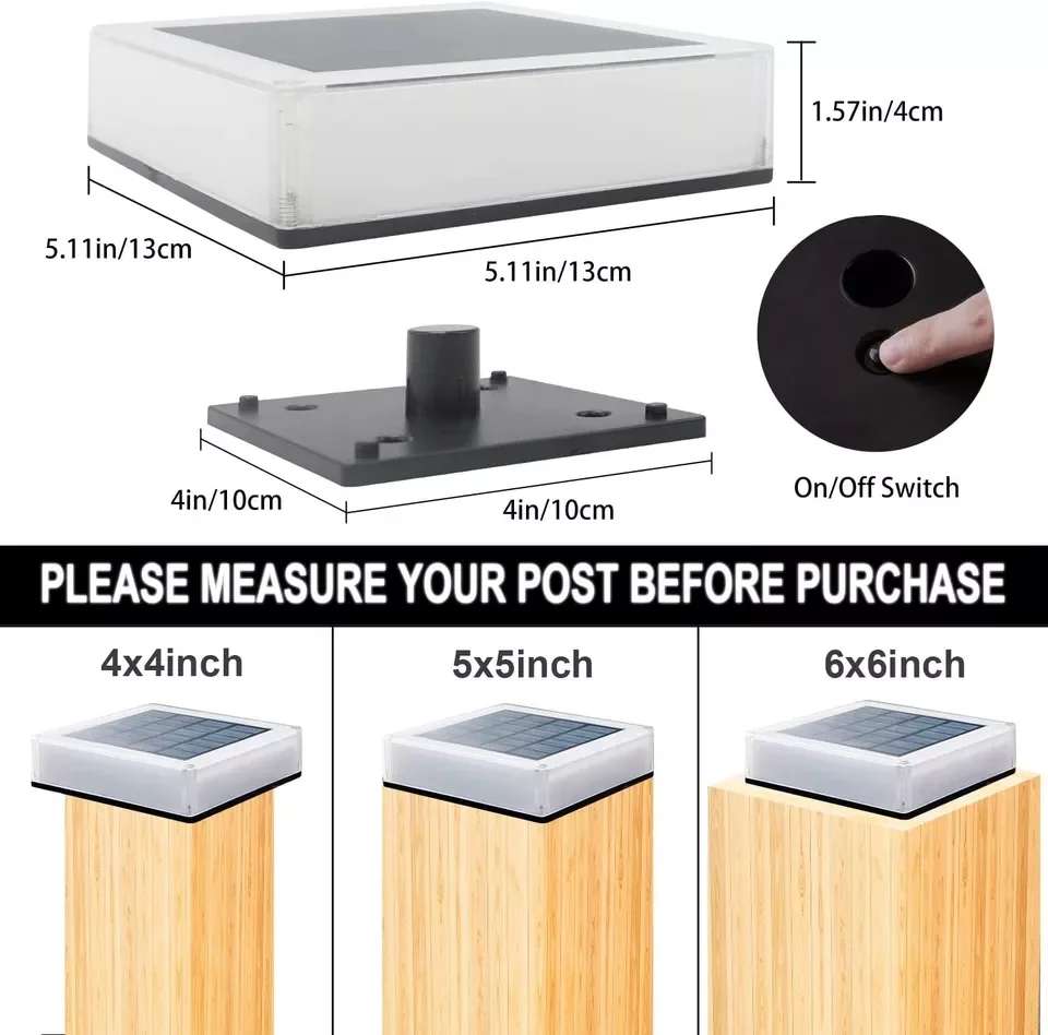 2/4PCS Solar Post Light LED 7 Colors Garden Outdoor Decoration Column Head Light Landscape Street Fence Deck Cap Solar Lamp