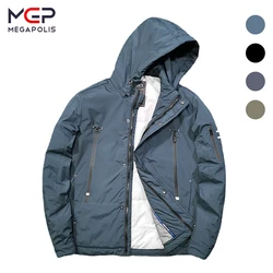 MGP Jacket Autumn Winter Outdoor Warm Men's Removable Hat Cotton Overcoat Hooded Windproof Waterproof Solid Color Coat