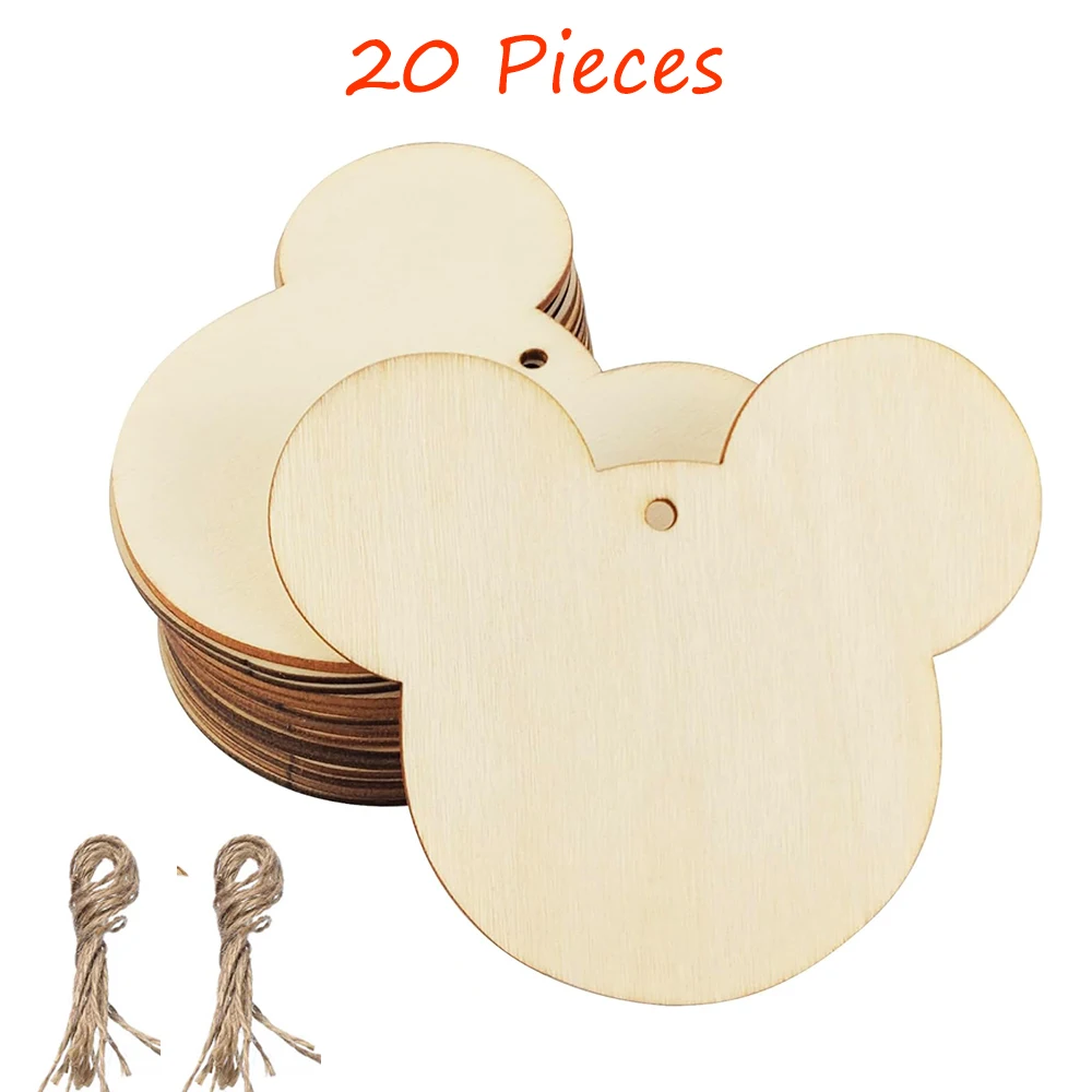 20er-Pack unvollendete hölzerne Mauskopf-Ausschnitte, DIY-Mauskopf, Basteln, Geschenk, Hängetags für Zuhause, Festival, Urlaub, Party-Dekoration