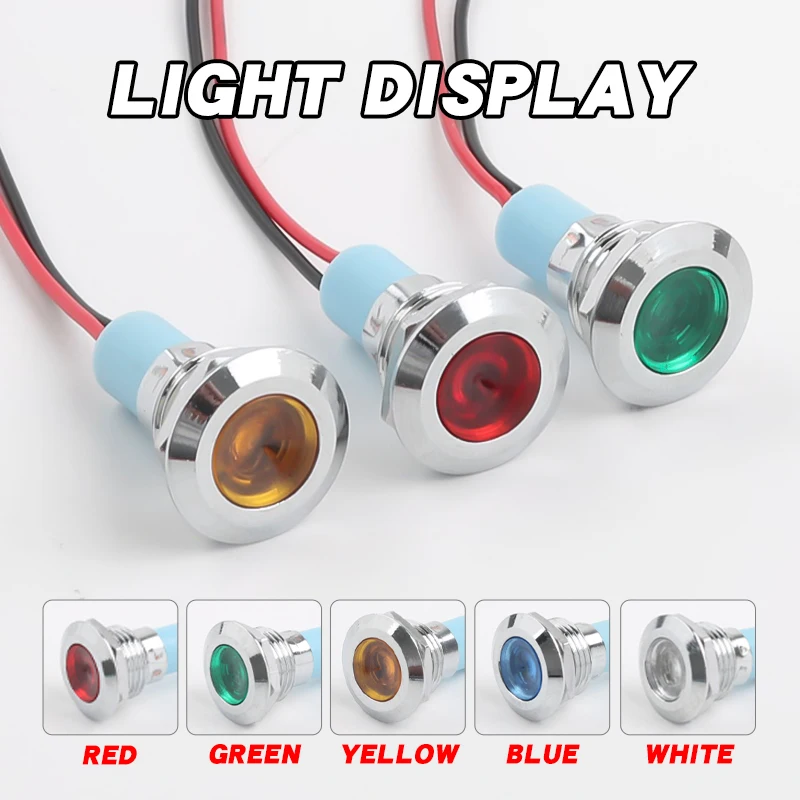 12MM High-Brightness LED Metal Indicator Light with Wire - Multi-Voltage (5V/24V/220V) & 5 Colors(Red/Green/Yellow/Blue/White)