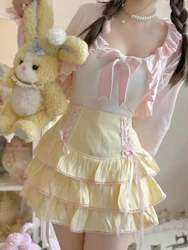 Japanese Kawaii Lolita Style Pleated Skirts Women Y2k Aesthetic Sweet Fairy Cake Skirt Female Fashion Cute Design Clothes 2024
